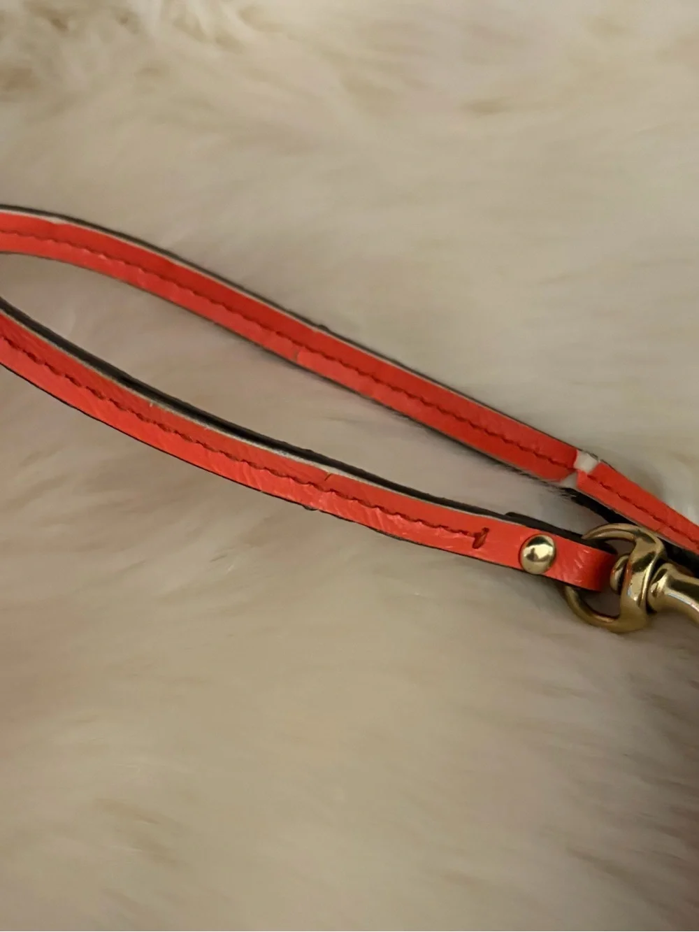 Coach Beige Signature Wristlet with Orange and White Stripes- Authentic